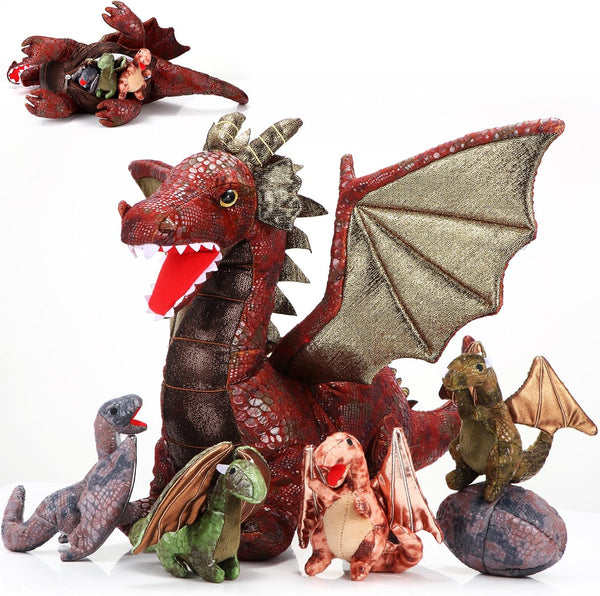 Deekin 7 Pcs Dragon Toy Set, 16 Inch Large Dragon Stuffed Animal with 4 Cute Baby Plush Dragons and 2 Eggs