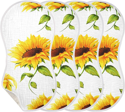 Muslin Baby Burp Cloths Set of 2, Soft Absorbent Big Sunflower Muslin Washcloths, Bibs, Face Towel for Newborn Boys Girls, 22 x 11 Inch by WELLDAY