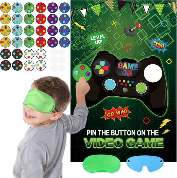 Pin the Button on the Video Game with 32PCS Stickers - Party Favors Poster for Kids