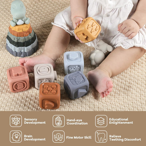 Yrkidstoi 6 12 18 14 2 Stacking Rings & Nesting Building Blocks for Babies Months, Pcs Soft Stacker Teething Toys