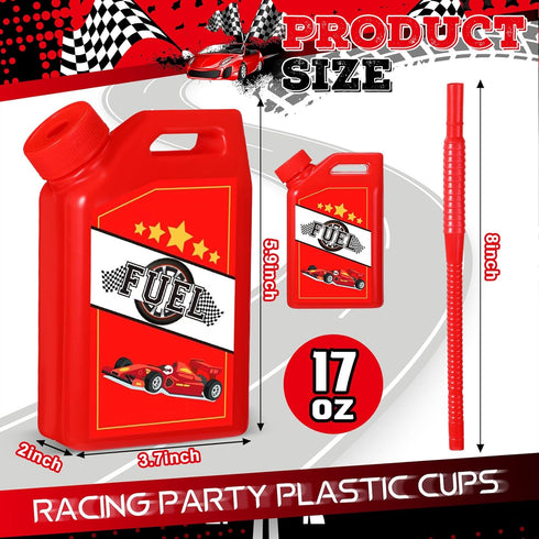 12 Pack Set 17 oz Mifoci Race Car Fuel Can Cups Fuel Can Drinking Cups with Straw Racing Theme Birthday Party Favor
