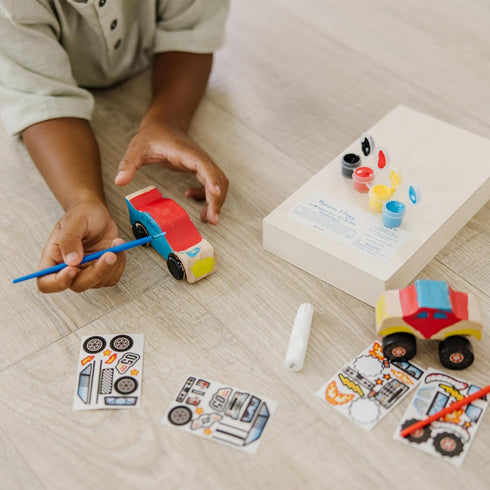 Melissa & Doug Decorate-Your-Own Wooden Craft Kits Set, Race Car and Monster Truck.