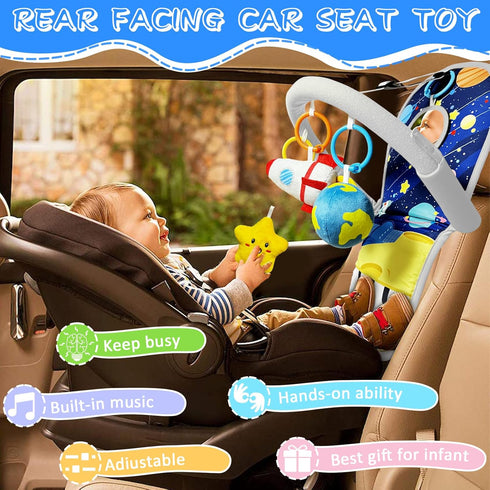 6 6 12 Car Seat Toys for Baby Infant Months and Up, Carseat Toys with Musical Pedal Piano, Baby Mirror and Hanging