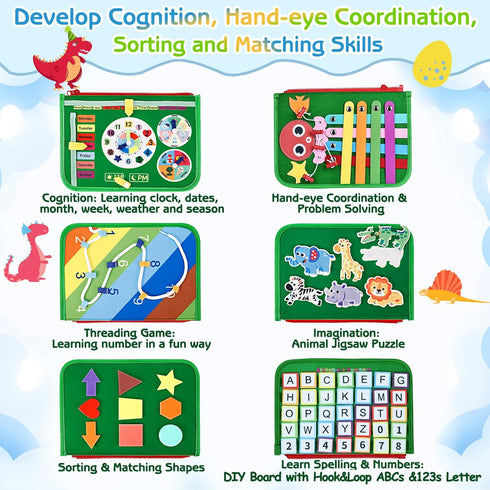 Esjay Toddler Busy Board Montessori Toys for Boys and Girls, Sensory Book Educational Activities for Learning Fine