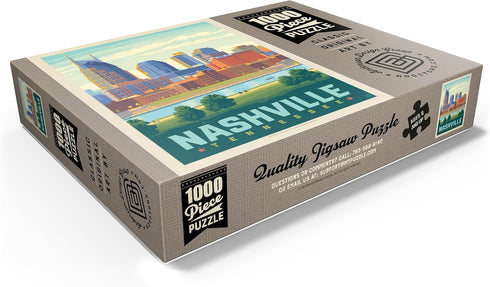 MyPuzzle Nashville Skyline Vintage Poster: Summer On The Riverfront, Premium 1000 Piece Jigsaw Puzzle for Adults