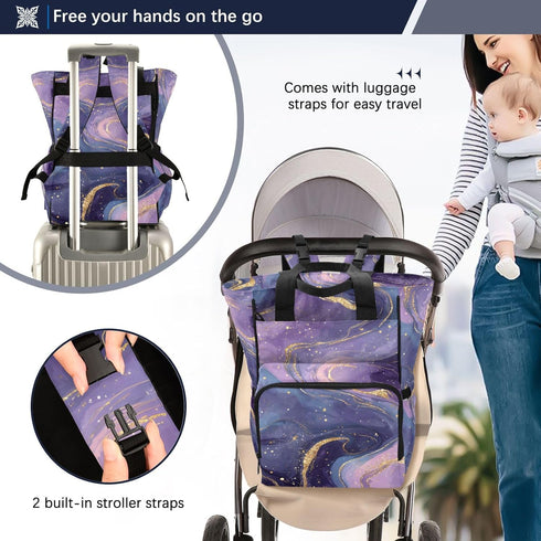 SUABO Backpack Baby Diaper Bag Purple Gold Starry Sky Large Bag Waterproof Travel Diaper Bags for Moms and Dads