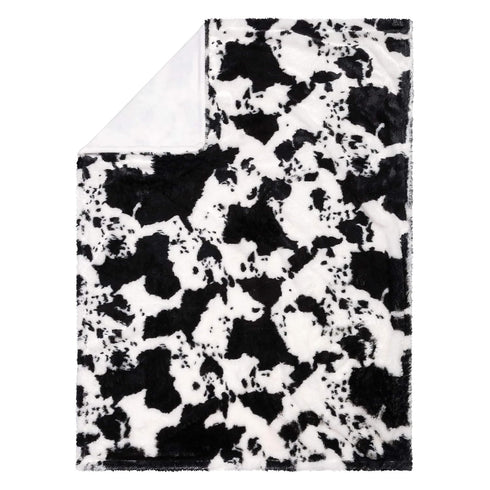 Cow Print Plush Baby Blanket, White Back, Black and White, 30 in x 40 in