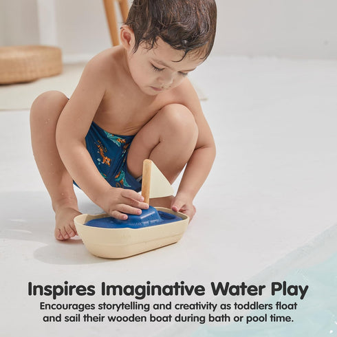 Sailboat PlanToys Wooden Bath Toy | Eco-Friendly Floating Boat for Kids | Promotes Fine Motor Skills & Imaginative Play