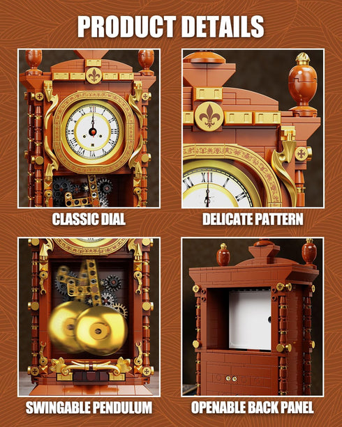 TYCOLE Set, 6+ Vintage Pendulum Clock Building Block Stem Toy with Real Clock Function and Linkable Mechanical