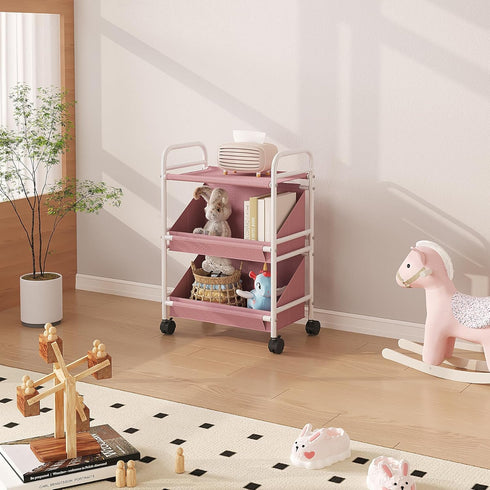 2 Buzowruil Utility Rolling Fabric Storage Rack Trolley Toy Cart Trolley with Large Storage Boxes,Wheels, Suitable