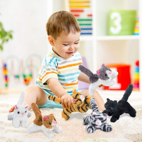 PASSIONFRUIT Plush Stuffed Toy Cat Set – Set of 6 Toys for Kids – 6 Inches Long – Soft & Vibrant Colors