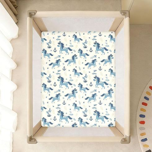 miaozhen 1 Pack 52x28 Cotton Crib Sheets for Baby Boys Girls Comfy Breathable Naughty Ocean Pony Ivory Crib Mattress