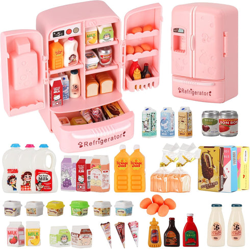 kimo Mini Refrigerator Toy, Fill The Fridge with Ice Cream, Juice & 40+