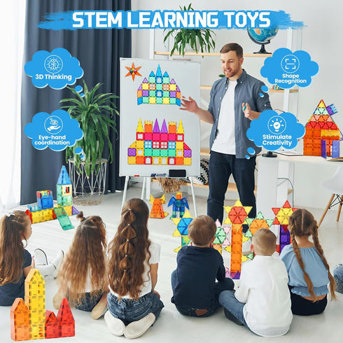 100 Set, 3 4 5 6 7 8+ Paaxido Magnetic Tiles - Pieces Magnetic Blocks for Kids, Magnet Tiles Building Blocks