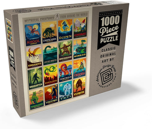 MyPuzzle Mythical Creatures from Around The World - Vintage Poster - Premium 1000 Piece Jigsaw Puzzle for Adults