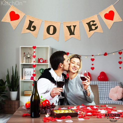 KatchOn Burlap Love Banner for Romantic Decoration - 7x5 Inch | No DIY | Engagement Party, Anniversary, Mothers Day