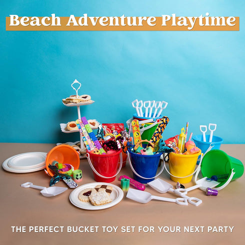 12 Sets Set Sloosh Sand Buckets with Shovels for Kids Beach Pails Toys Party Favors Pail Plastic Bucket with Handles