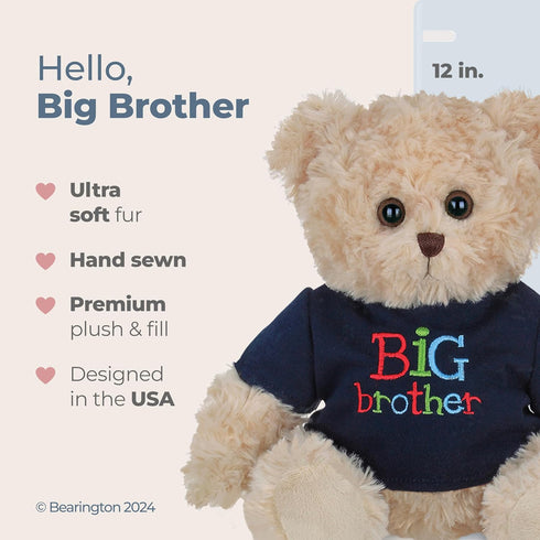 Bearington Big Buddy Teddy Bear, 12 Inch Stuffed Animal Big Brother