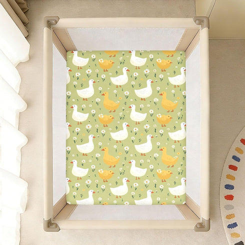 miaozhen 1 Pack 52x28 Cotton Baby Crib Sheets Soft Comfy Cute Cartoon Garden Gooses Green Crib Mattress Sheet
