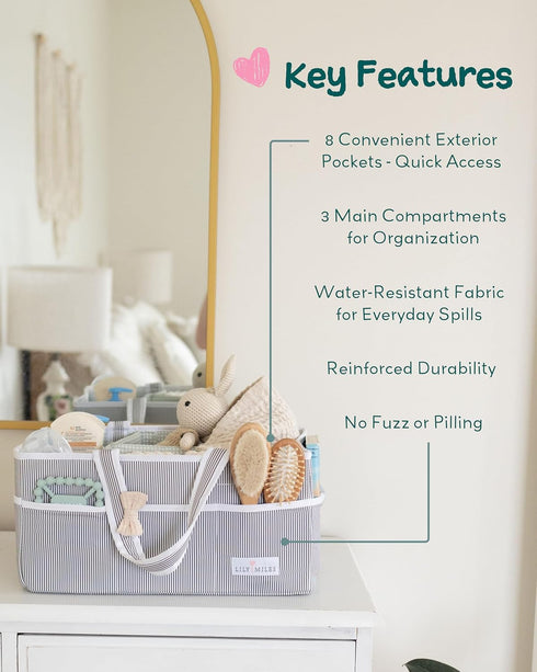 Lily Miles Baby Diaper Caddy Organizer, Baby Shower Basket for Newborn Boys or Girls, Nursery Must Haves for New Mom