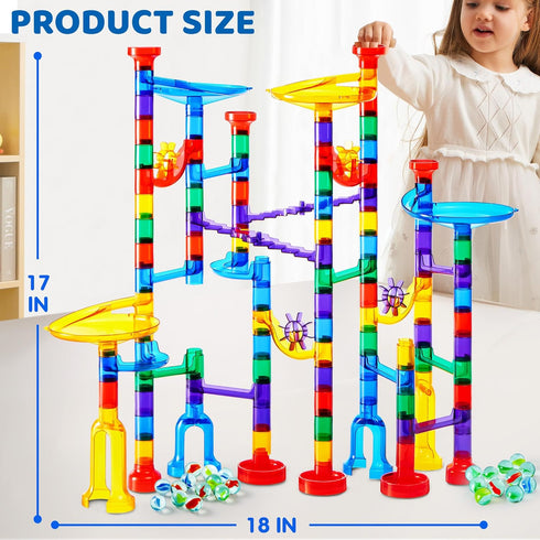 JOYIN 150Pcs Glowing Marble Run - Construction Building Blocks Toys with 5 Glow in The Dark Glass Marbles
