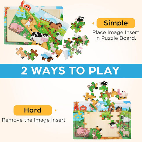 BenBen Wooden Puzzles for Kids Ages 3-5, 6 Pack 24 Piece Toddler Puzzle for Boys and Girls