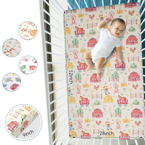 VitalCozy 4 Set 52 28 8 Inches Pcs Farm Animals Crib Sheet Newborn Bedding Nursery Baby Sheets for Girl Boys Baby Gifts