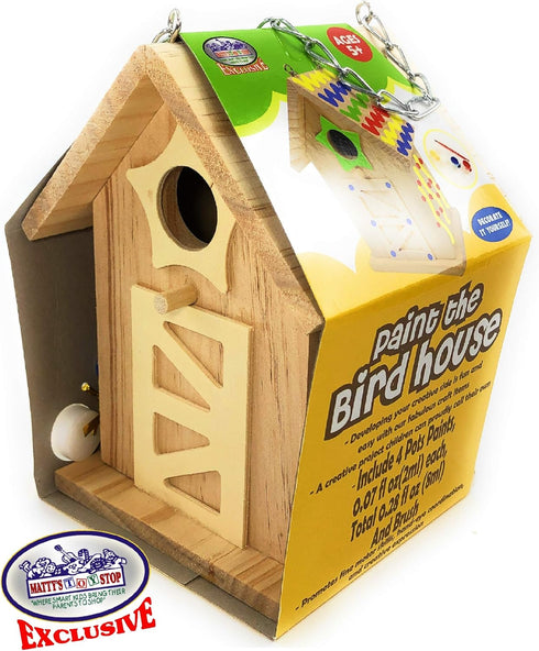 Matty's Toy Stop Paint Your Own Small Wooden Birdhouses - Gift Set Bundle (Includes Paints & Brushes) - 3 Pack
