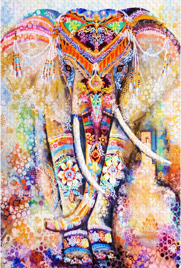 najiaxiaowu 1000 Pieces Jigsaw Puzzles, Colored Elephant DIY Wooden Puzzle for Adults and Children, 75x50 cm