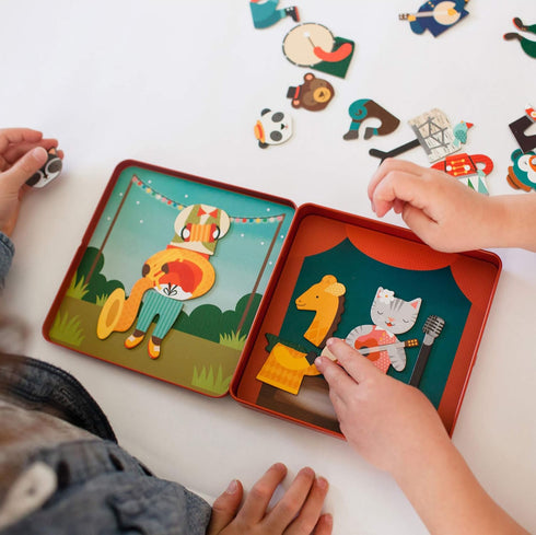 Petit Collage Magnetic Play Set, Animal Band - Mix & Match Magnetic Game Board for Ages 3+