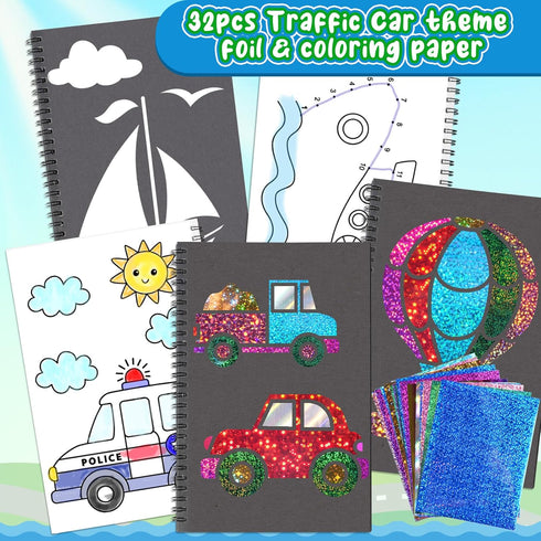 Set 4 5 6 7 8 9 Art & Craft Activity,Foil Craft Traffic DIY Art Fun Kits,No Mess Creative Foil Art Kits Drawing Game