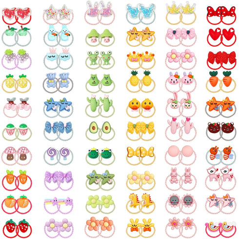 WillingTee 120pcs (60 pairs) Mix Colors Girl's Soft Rubber Bands Hair Ties for Kids, Infants, Toddlers, Teens