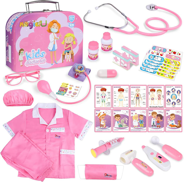 Magic4U Kids Doctor Costume Kit with Real Working Stethoscope and Carry Case,