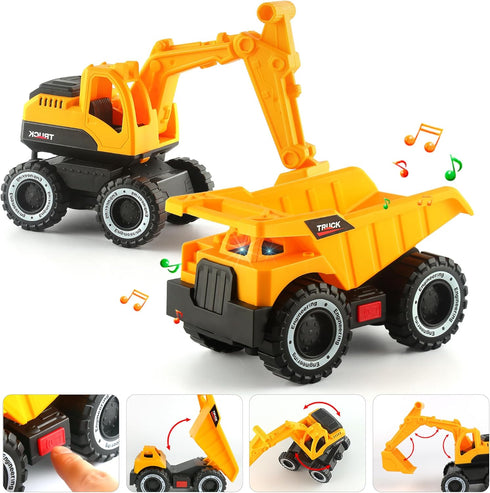 Toys,25.6" 3 4 5 6+ Dwi Dowellin Construction Carrier Truck Kids Semi-Trailer Toy with Excavator and Dump Truck,Gifts