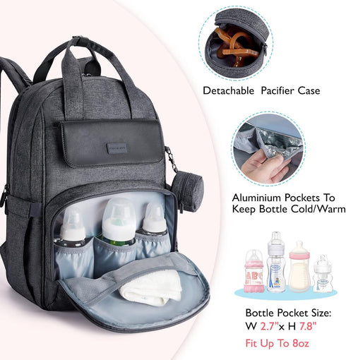 mommore Backpack Diaper Bag Large Travel Diaper Bags with Portable Changing Pad, Pacifier Case and Stroller Straps
