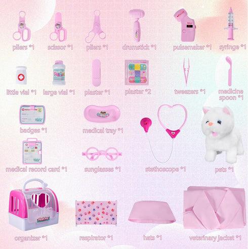 DWMTGS Sets Set 3 4 5 6 Doctor Kit for Girls -Vet Play for Kids, Pretend Play Doctor with Pet Cage and Kitten Toy