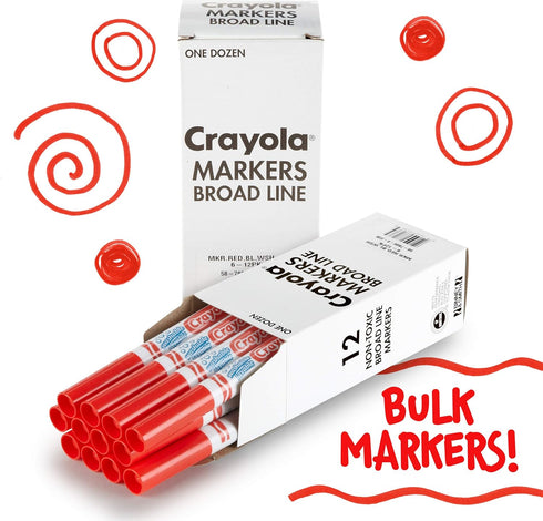 Crayola Washable Markers - Red (12ct), Kids Broad Line Markers for Classrooms & Teachers