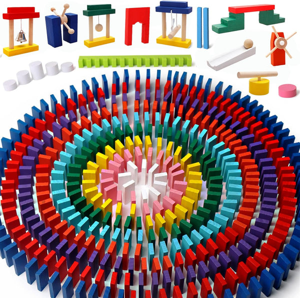 1000 PCS Dominoes Set with Extra 11 Add-on Blocks, 10 Colors Racing Tile Games Educational Toy for Kids Birthday Party