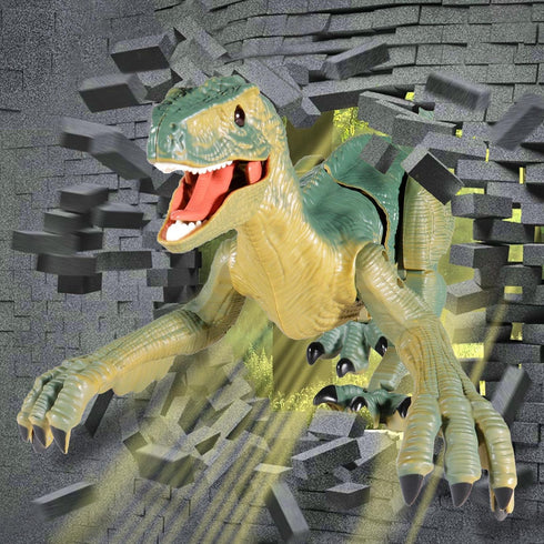 VERTOY Remote Control Dinosaur Toy - Walking Velociraptor with Light and Sound for Kids 3-12