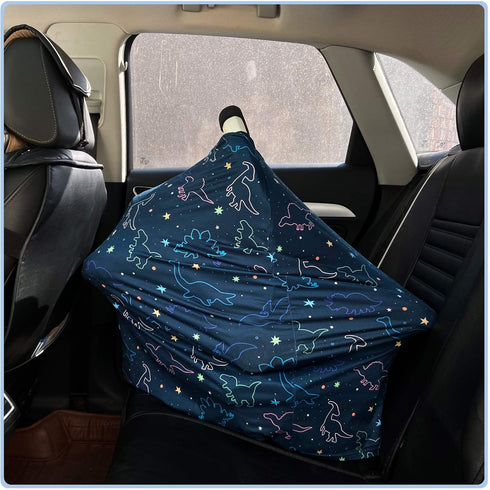 Car Seat Covers Canopy Cover - Multi-use Breathable Cover for Carseat, Breastfeeding, Shower Gifts (Dark Blue Dinosaur)