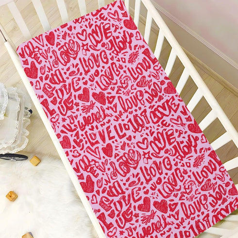 Pigsaly 27x39 Inch Crib Sheets Red Love Hearts Stars Valentines Day Baby Sheet for Standard Crib Mattress Boys Girls