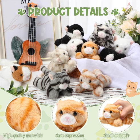 Lenwen 10 Pcs Cat Stuffed Animals Bulk Soft Cuddly Kitten Plush Sets Smitten Kittens Assorted Fluffy Stuffed Cats for