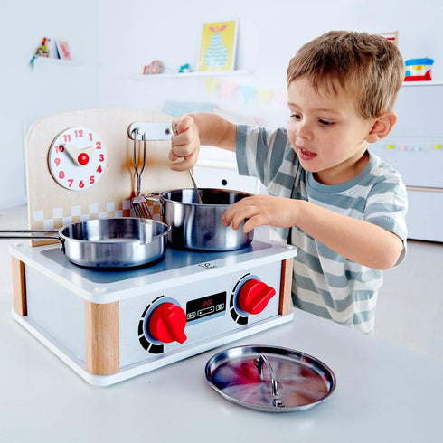 Hape 2-in-1 Kitchen & Grill Set Multicolor, Dimensions: L: 11.8, W: 9.1, H: 10.1 inch, Count of 6