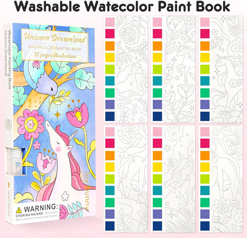 Set, Watercolor Painting Coloring Books Pocket Watercolor Paint Bookmarks, Mess Free Paint with Water Travel Class
