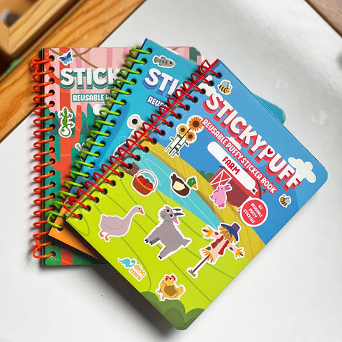 Pack 3 4-8 DINO MINI Stickypuff Value - Reusable Puffy Sticker Book for Toddlers - Puffy Stickers for Toddlers - Travel
