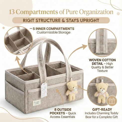 PeraBella Baby Diaper Caddy Organizer, XL Baby Basket Shower Gift Caddy, Portable Felt Changing Table Basket, Nursery
