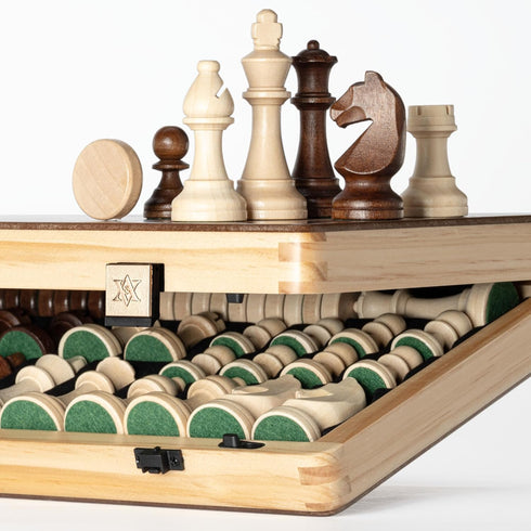 15" Set/Folding 3" /2 A&A Magnetic Wooden Chess Board / King Height German Knight Staunton Chess Pieces/Mahogany