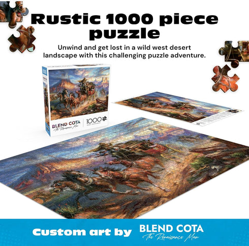 1000 Buffalo Games Blend COTA Wild Wild West Piece Jigsaw Puzzle, Western Action Art Puzzle for Adults in Premium Gift