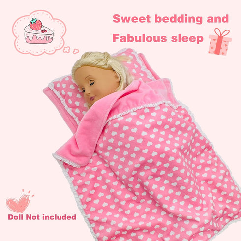 Linkyloop Set Playset 18" 3 4 5 Baby Doll Accessories Dollhouse Bedding - Doll Blanket, Pillow & Mattress