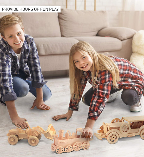 Puzzled 3D Puzzle Rolling Locomotive Train Wood Craft Model Kit, Fun & Educational DIY Wooden Toy, 30 Pieces Pack